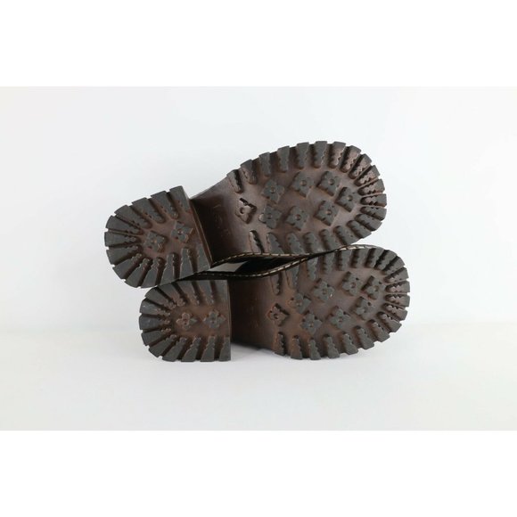 Vintage 90s Grunge Goth EDM Womens Size 8 Chunky Lace Platform Heels Shoes Brown - Picture 11 of 12